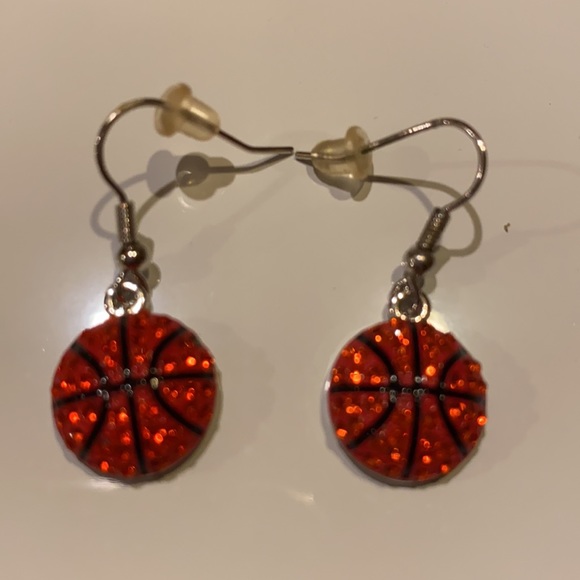 Rhinestone Orange Basketball Earrings - Picture 6 of 7